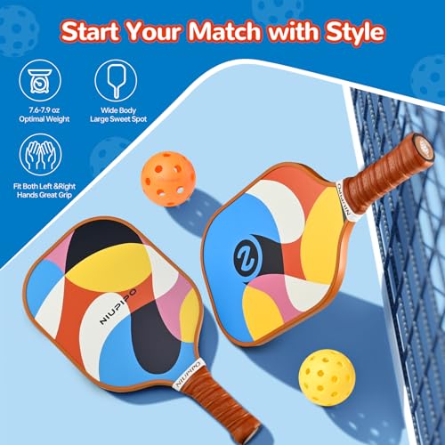 niupipo Pickleball Paddles Set of 2, Fiberglass Surface Pickleball Set, Lightweight Pickle Ball Rackets 2 Pack w/ 2 Indoor & 2 Outdoor Pickleball Balls and 1 Bag, Pickle Ball Paddle Set for Men, Women - Image 2