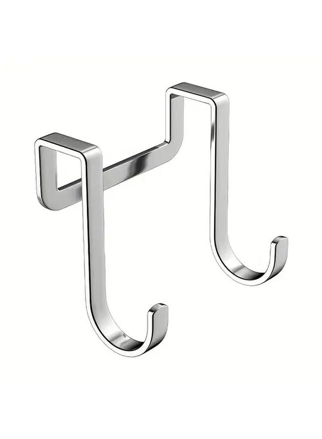 Set of 2 Silver Stainless Steel Over Door Hooks For Towels Clothes Coat Hanging - Image 2