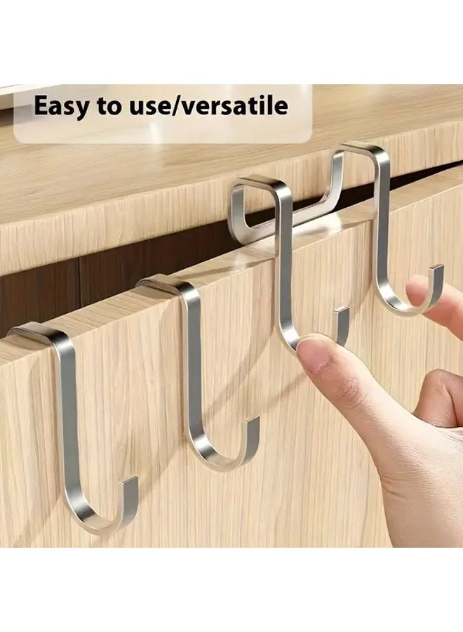 Set of 2 Silver Stainless Steel Over Door Hooks For Towels Clothes Coat Hanging - Image 1