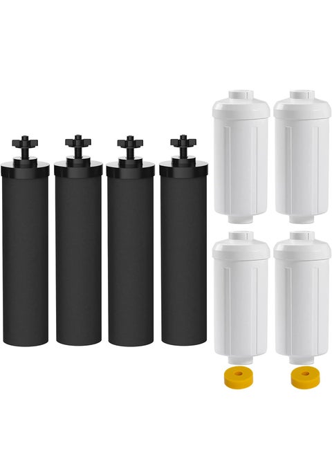 Water Filter Replacement Compatible with Berkey Gravity Filter Filtration System NSFANSI 42 Certified 4 Black Filters and 4 Fluoride Filters PF2 for Travel Big Royal Series