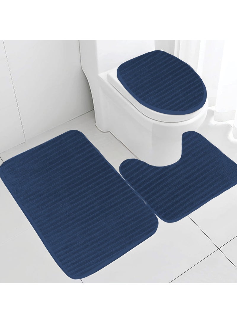 Feelings FEELINGS Bath Mat Set of 3 – Soft & Non-Slip Bathroom Rugs, 50 x 80 cm – Super Absorbent Microfiber Mats for Shower, Tub & Floor – RC-KQ0732 (Dark Blue)  - Image 1