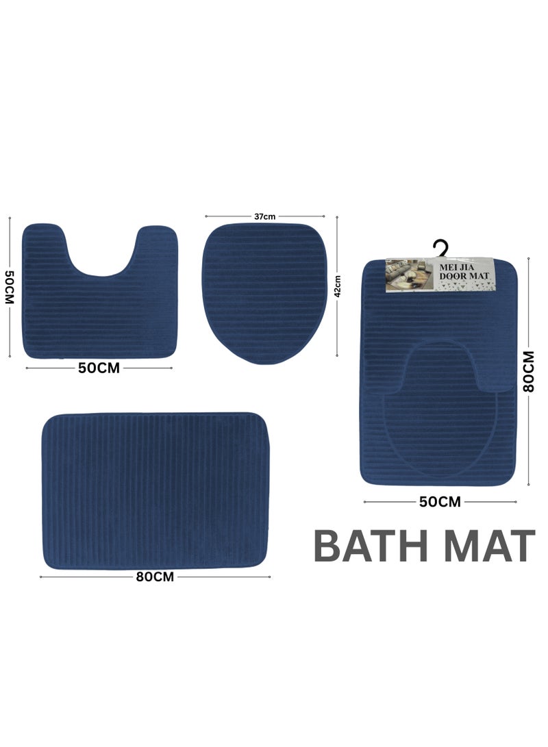 Feelings FEELINGS Bath Mat Set of 3 – Soft & Non-Slip Bathroom Rugs, 50 x 80 cm – Super Absorbent Microfiber Mats for Shower, Tub & Floor – RC-KQ0732 (Dark Blue)  - Image 2