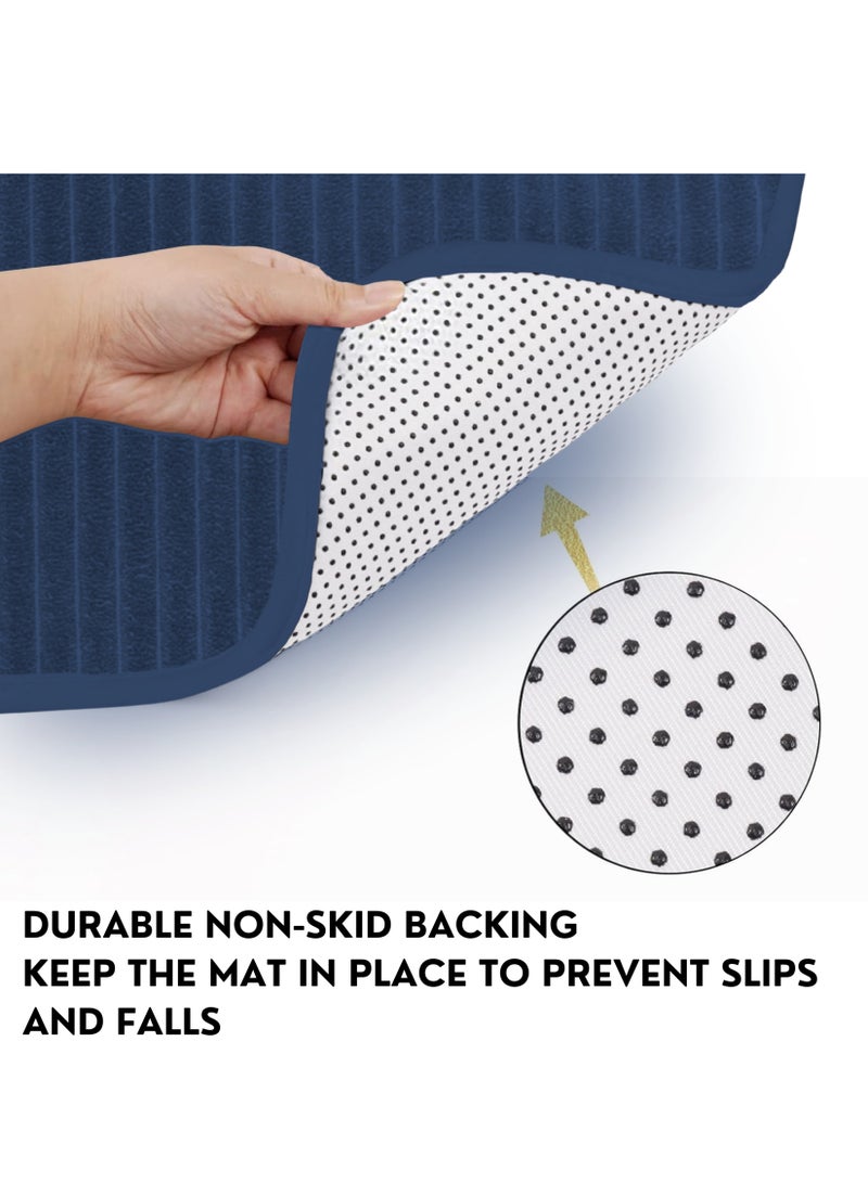 Feelings FEELINGS Bath Mat Set of 3 – Soft & Non-Slip Bathroom Rugs, 50 x 80 cm – Super Absorbent Microfiber Mats for Shower, Tub & Floor – RC-KQ0732 (Dark Blue)  - Image 3