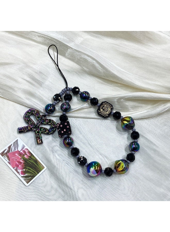 NIBEMINENT Phone Charm/ Chain Strap for Women Girls, Cool Black Cell Phone Case Lanyard Wrist Strap - Image 1