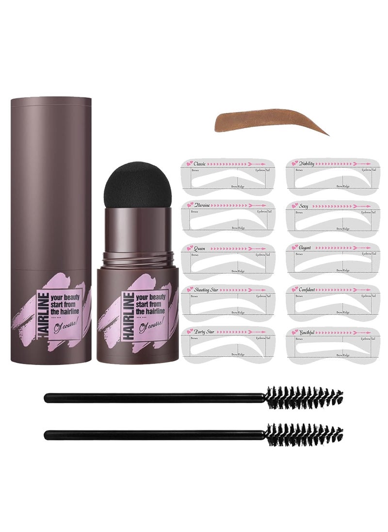 LSxia Brow Stamp and Eyebrow Stencil Kit Eyebrow Stamp Waterproof Eyebrow Powder and Eyebrow Shaping Kit Natural Eye Brow Definer with 10 Brow Stencils for Women Eye Brown Makeup Light Brown 