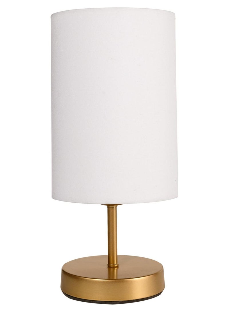 الروضة للإضاءة اباجورة شكل مميز وانيق بشابوة قماش فريد معدن - اباجورة مودرن لغرف النوم والمعيشة - دهبي | اللون: دهبى × ابيض | المقاس: 35x15x15 سم - Image 1