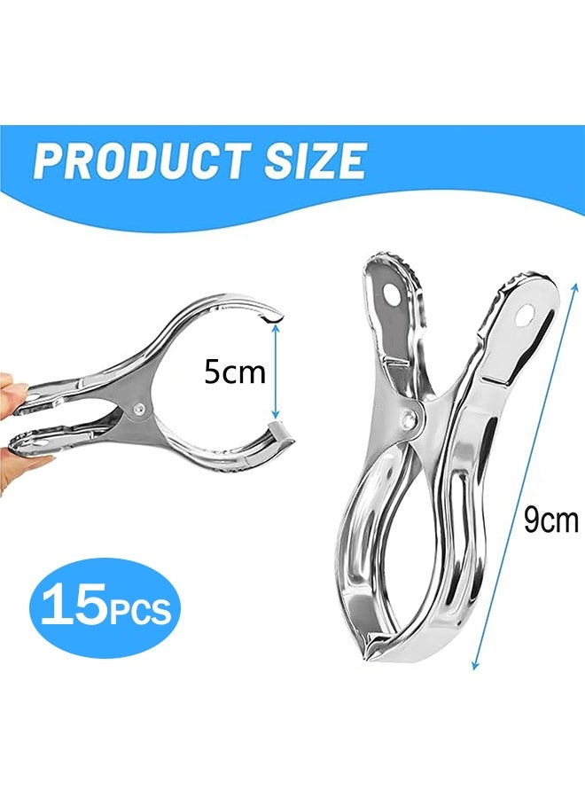 15-Piece Stainless Steel Clothes Clips Rust-Proof Laundry and Towel Pegs for Outdoor Use Heavy Duty for Sheets, Blankets, and Thick Clothes - Image 2