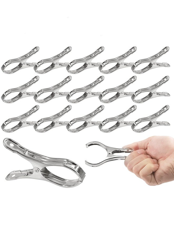 15-Piece Stainless Steel Clothes Clips Rust-Proof Laundry and Towel Pegs for Outdoor Use Heavy Duty for Sheets, Blankets, and Thick Clothes - Image 1