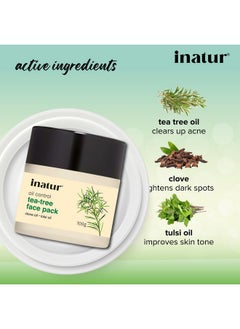 INATUR Oil Control Tea Tree Face Pack| For Clear Complexion And Skin Brightening | Acne And Sebum Control|With Basil And Clove Oil| For Oily, Combination, And Acne-Prone Skin | Natural And Vegan| 100 G  - Image 1