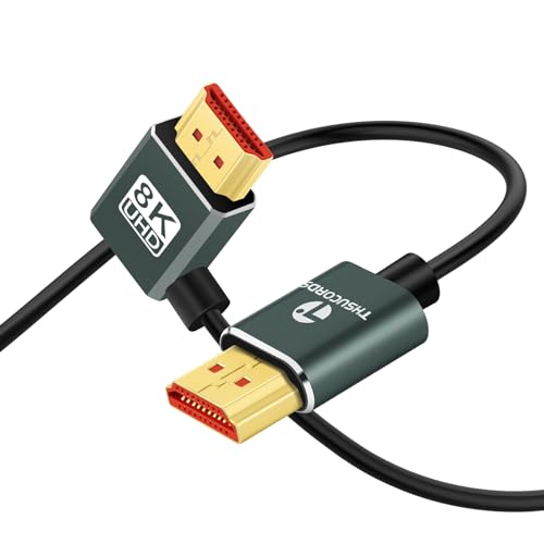 Thsucords Ultra Thin 8K HDMI 2.1 90 Degree Right Angle Cable 10FT, Flexible Slim High Speed Cord Support 4K@120Hz 8K@60Hz Compatible with Roku TV/HDTV/PS5/Blu-ray - Image 1