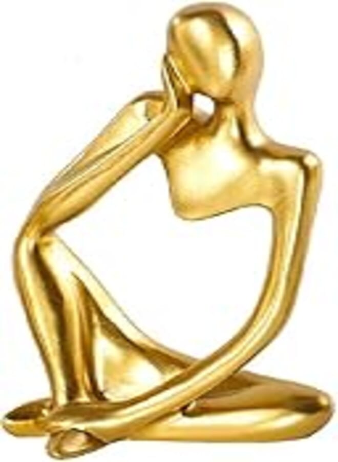 fashion mania Statue Gold decoration Abstract art sculpture, gold resin collection figurines, suitable for home living room office shelf decoration, gifts (gold) (On the left)