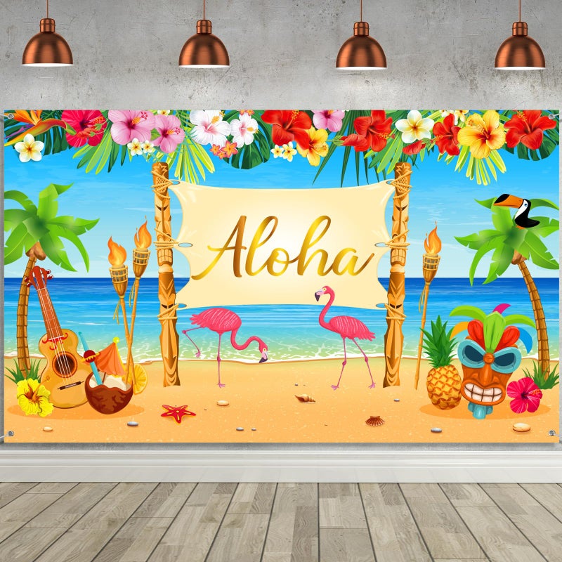 Sumind Hawaiian Summer Hawaiian Beach Photography Tropical Backdrop Luau Aloha Party Decoration Banner Tropical Backdrop for Photo Booth - Image 3