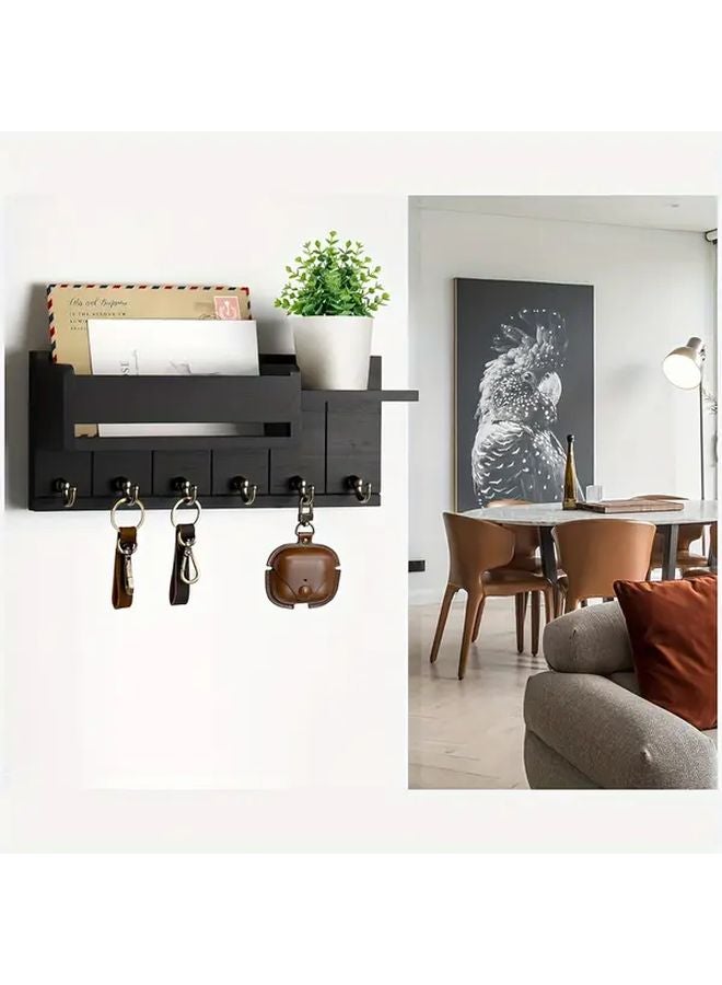 Grey Wooden Wall Mounted Key Holder with Mail Organizer Tray - Image 5