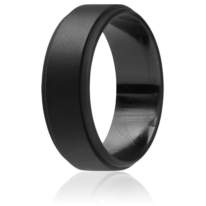 ROQ Silicone Rubber Wedding Ring for Men, Comfort Fit, Men's Wedding Band, Breathable Rubber Engagement Band, 8mm Wide 2mm Thick, Step Edge, Single, Black, Size 7 - Image 1