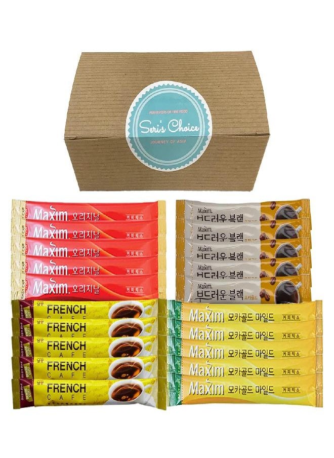 Seconde Nature - Father's Day Journey of Asia "Seri's Choice KOREAN Coffee Mix" Variety Packets Sampler, Instant Coffee Mix 20 Sticks/Maxim Instant Coffee Original/Maxim Mocha Coffee/French Cafe Coffee Mix - Image 1