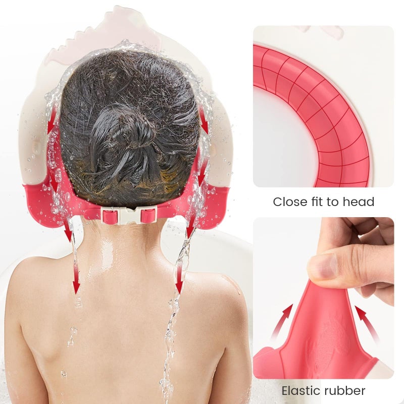 FUNUPUP Baby Shower Cap for Kids, Baby Bath Shampoo Visor Cap Hair Washing Shield Adjustable Silicone Bath Hat for Toddler Girls and Boys (Dinosaur,Red) - Image 4