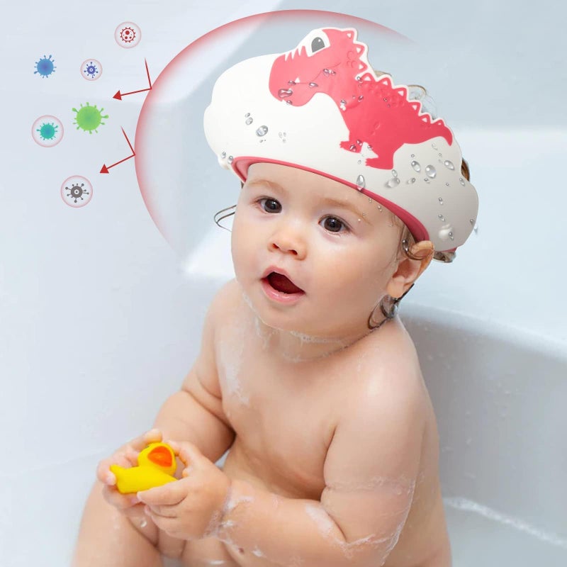 FUNUPUP Baby Shower Cap for Kids, Baby Bath Shampoo Visor Cap Hair Washing Shield Adjustable Silicone Bath Hat for Toddler Girls and Boys (Dinosaur,Red) - Image 5