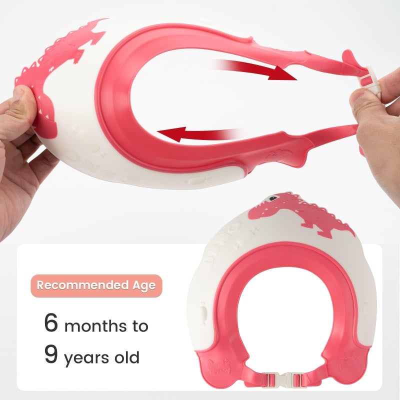 FUNUPUP Baby Shower Cap for Kids, Baby Bath Shampoo Visor Cap Hair Washing Shield Adjustable Silicone Bath Hat for Toddler Girls and Boys (Dinosaur,Red) - Image 3