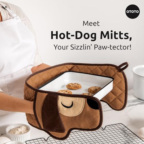 OTOTO Hot-Dog Double Oven Mitts Cute Funny - Gifts for Dog Lovers, Dachshund Themed Gifts, Heat Resistant, Kitchen Gadgets (Brown) - Image 2
