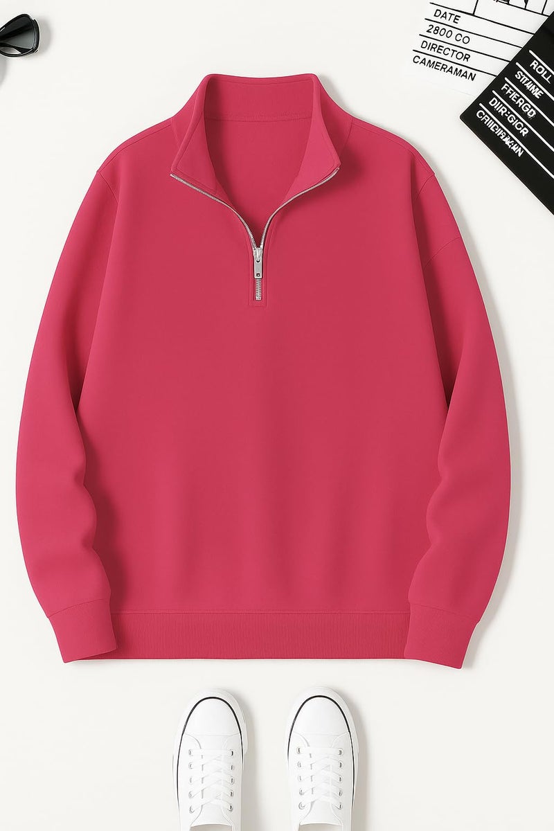 Mack Jonney Men’s Fleece Half-Zip Pink Color High Neck Sweatshirt | Warm & Stylish Winter Wear -M4607 - Image 2