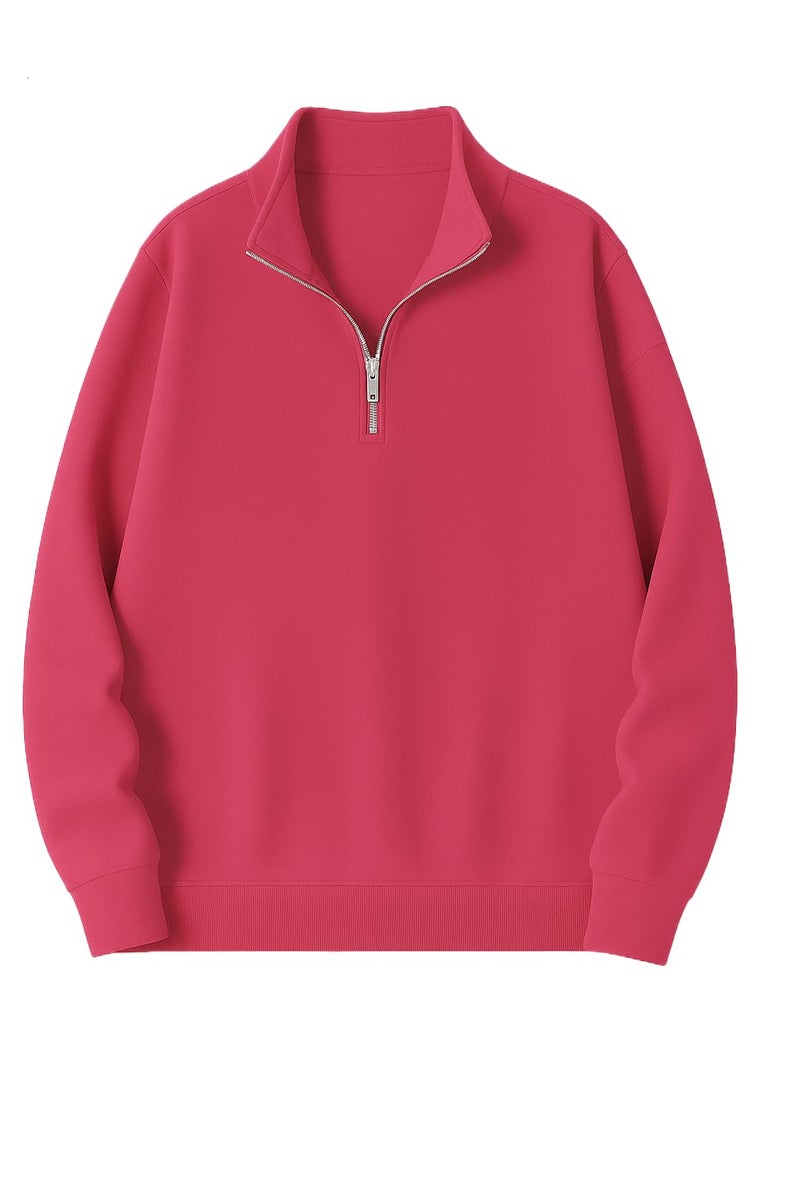 Mack Jonney Men’s Fleece Half-Zip Pink Color High Neck Sweatshirt | Warm & Stylish Winter Wear -M4607 - Image 1