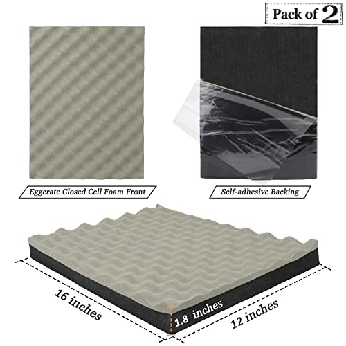 BXI Soundproofing Closed Cell Foam - 2 Pack Self-Adhesive 16'' X 12'' X 1.8'' Thickened Egg Crate Sound Proof Foam - Acoustic Foam Panels Great for Noise & Thermal Insulation (Gray) - Image 2