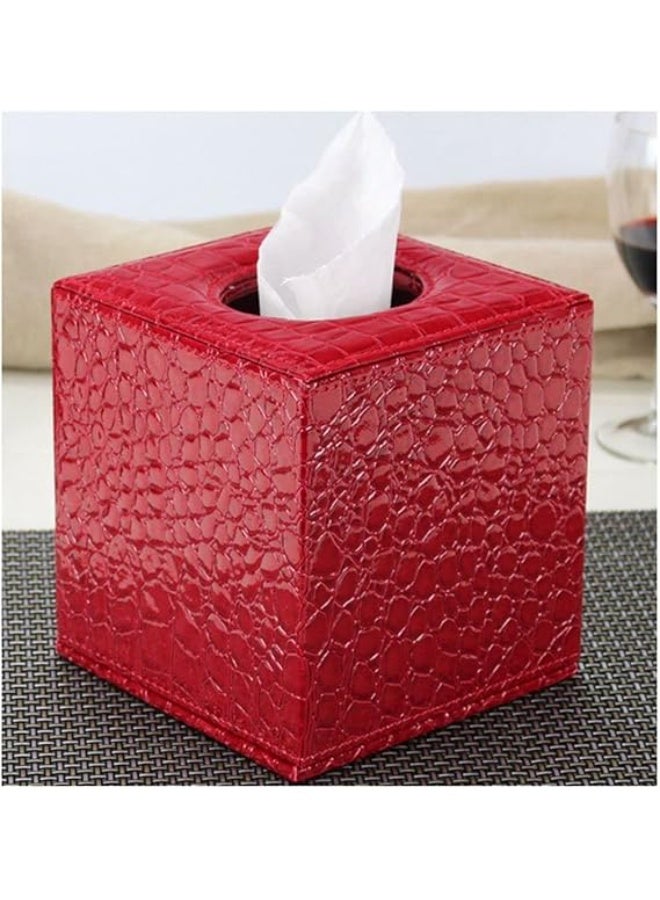 S Forever Home Decor Tissue Box Cover PU Leather Square Tissue Box Holders (Red Crocodile) - Image 2