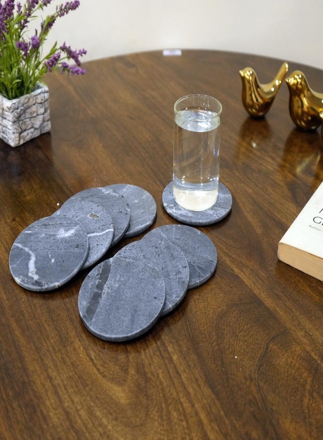 Little eXtra Marble Coasters Sets of 8- Grey Marble Stone Round Coasters for Table- Vintage and Handmade- Luxury Aesthetic Modern Coaster for Kitchen and Dining (10 X 10 X 0.6 Cm) - Image 1