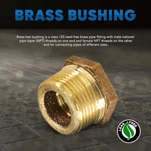 SUPPLYGIANT Everflow CSCV1141 1-1/4'' Male x 3/4'' Female NPT No Lead Bushing Fitting with Hexagonal Head, Brass Construction Higher Corrosion Resistance Economical & Easy to Install, 19 - Image 2