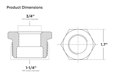 SUPPLYGIANT Everflow CSCV1141 1-1/4'' Male x 3/4'' Female NPT No Lead Bushing Fitting with Hexagonal Head, Brass Construction Higher Corrosion Resistance Economical & Easy to Install, 19 - Image 3