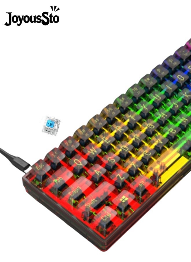 JoyousSto 65% Wired RGB Transparent Gaming Keyboard, 68-key Compact Fully Transparent Mechanical Keyboard with Translucent Plate, Custom Linear Switches, Support Win/Linux and Mac OS Black  - Image 1