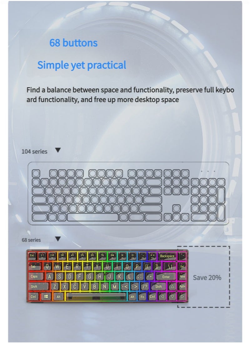JoyousSto 65% Wired RGB Transparent Gaming Keyboard, 68-key Compact Fully Transparent Mechanical Keyboard with Translucent Plate, Custom Linear Switches, Support Win/Linux and Mac OS Black  - Image 4