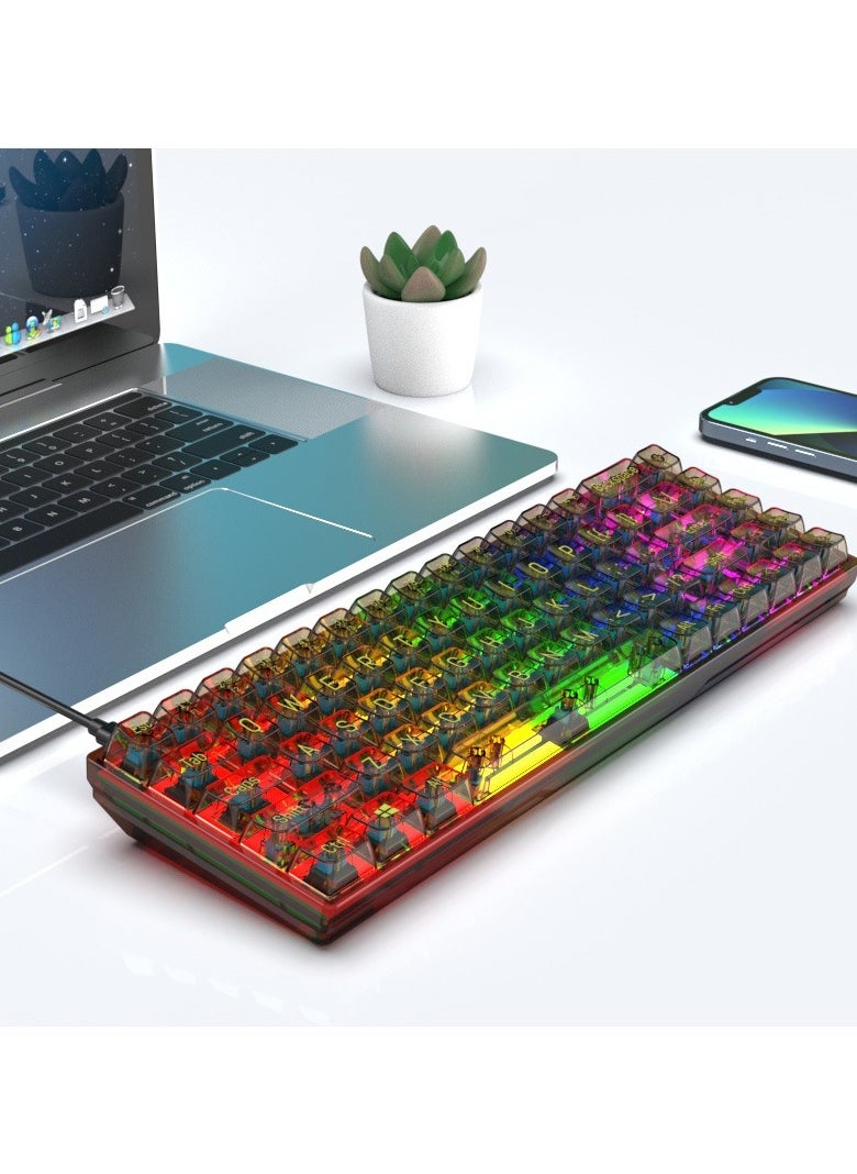 JoyousSto - 65% Wired RGB Transparent Gaming Keyboard, 68-key Compact Fully Transparent Mechanical Keyboard with Translucent Plate, Custom Linear Switches, Support Win/Linux and Mac OS Black - Image 1