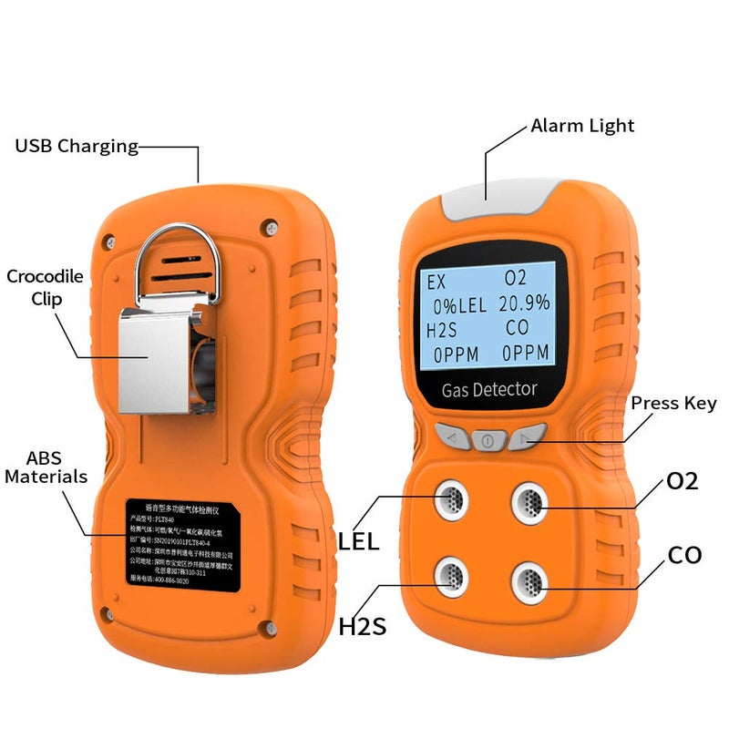 XLA Alert Portable Gas Detector, Gas Clip 4 Gas Monitor Meter Tester Analyzer, Rechargeable LCD Display Sound Light Shock Air Quality Tester, 2 Year Detectorâ€¦ - Image 5