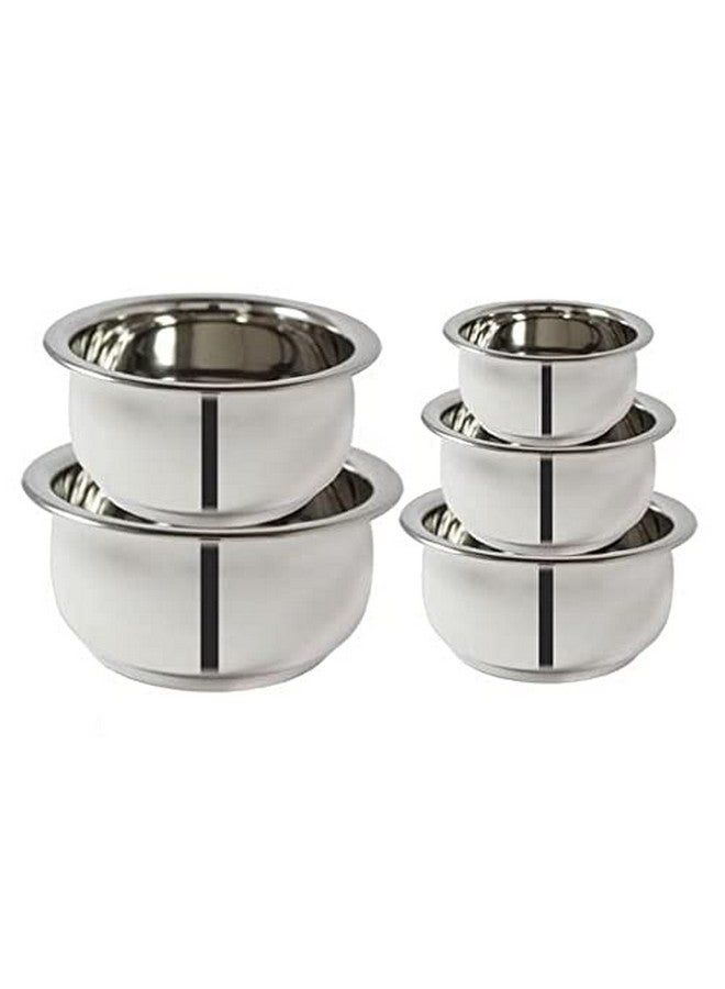 Nirvika Stainless Steel Handi Set Kitchen appliances Cooking Serving cookware Steel Dinner Set Bowl Pot Pan Combo tapeli/pateli/bhagona/Milk pan Set of 5 Piece 425 ml, 550 ml, 850 ml, 1250 ml 1500 ml - Image 2