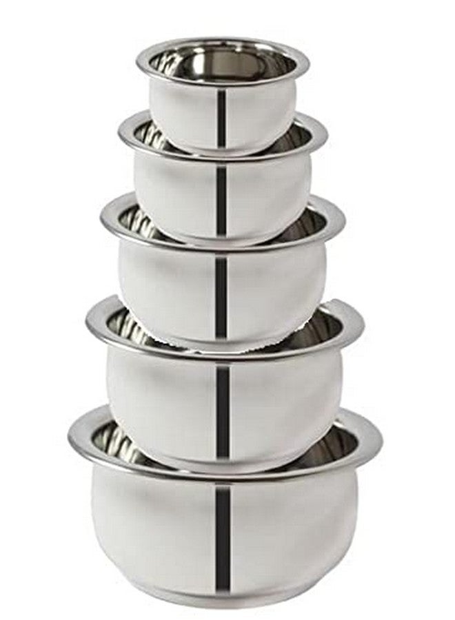 Nirvika Stainless Steel Handi Set Kitchen appliances Cooking Serving cookware Steel Dinner Set Bowl Pot Pan Combo tapeli/pateli/bhagona/Milk pan Set of 5 Piece 425 ml, 550 ml, 850 ml, 1250 ml 1500 ml - Image 1