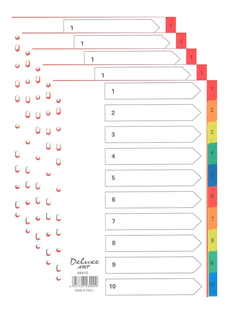 Deluxe Amt 5-Pack 10 Tab Plastic Divider Multicolour  - Image 1