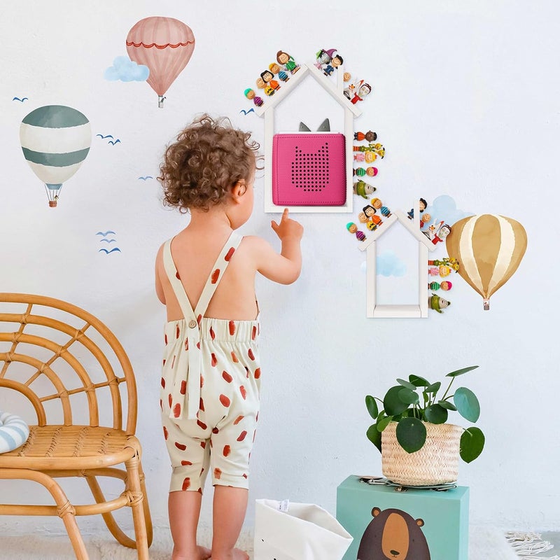 Exttlliy for Tonies Shelf Magnetic - for Tonies Figure Organizer Kids Room, Wooden Display Shelf for Tonies Box Holder, Wall Floating Shelves Toy Storage, House Shape Set of 2 with 38Pcs Metal Plate (White) - Image 2