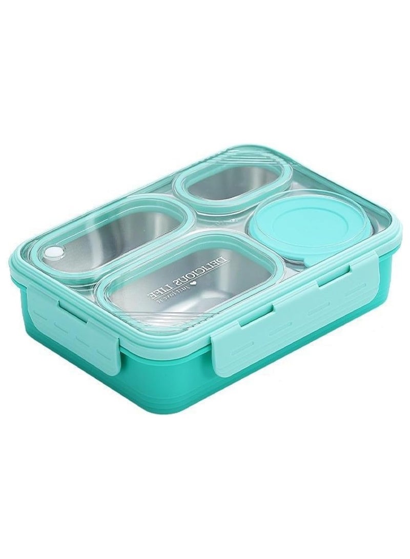 AUTOYSUR Lunch Box with Soup Bowl,850ml Stainless Steel Leak-proof Lunch Box,Compartments Food Container With Spoon And Chopsticks,Bento Box For Kids And Adults-Food Safe Materials (Green)  - Image 1