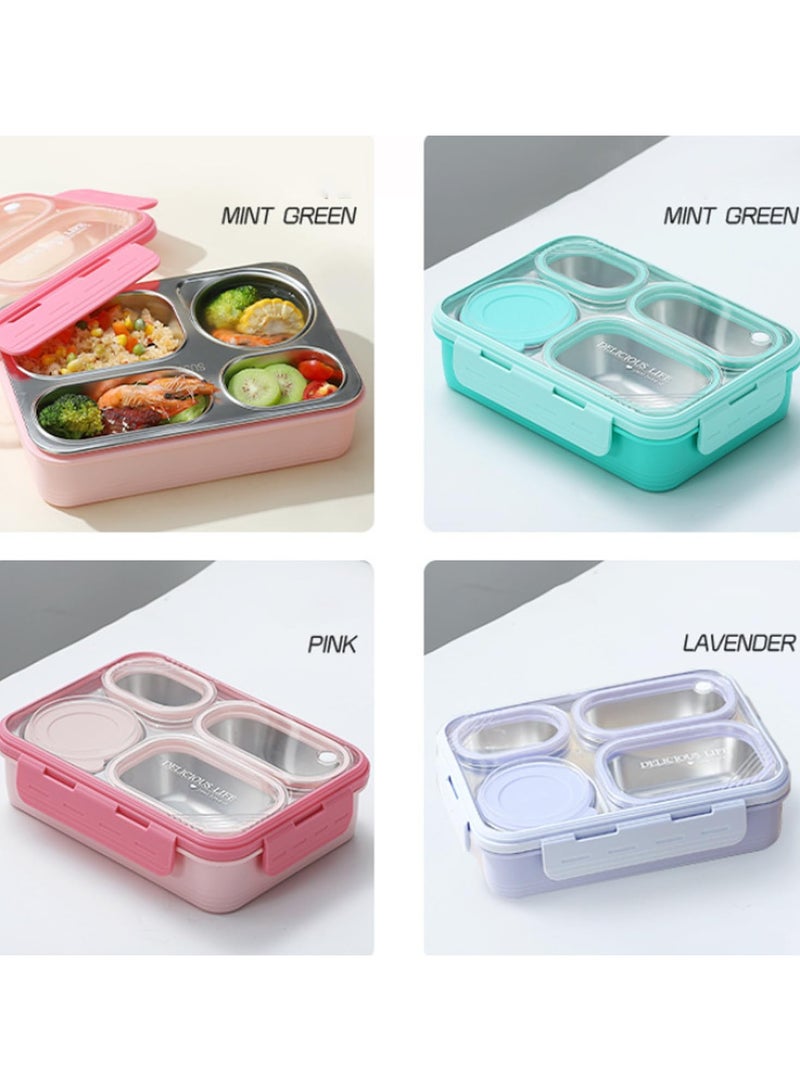 AUTOYSUR Lunch Box with Soup Bowl,850ml Stainless Steel Leak-proof Lunch Box,Compartments Food Container With Spoon And Chopsticks,Bento Box For Kids And Adults-Food Safe Materials (Green)  - Image 2