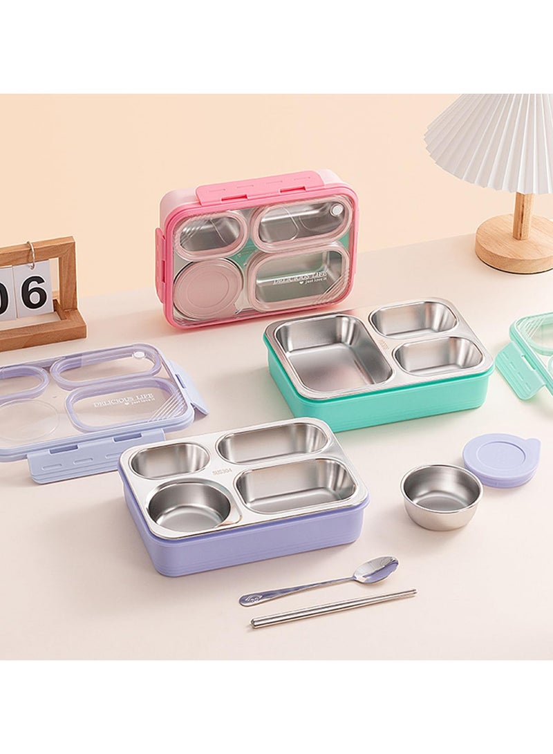 AUTOYSUR Lunch Box with Soup Bowl,850ml Stainless Steel Leak-proof Lunch Box,Compartments Food Container With Spoon And Chopsticks,Bento Box For Kids And Adults-Food Safe Materials (Green)  - Image 3