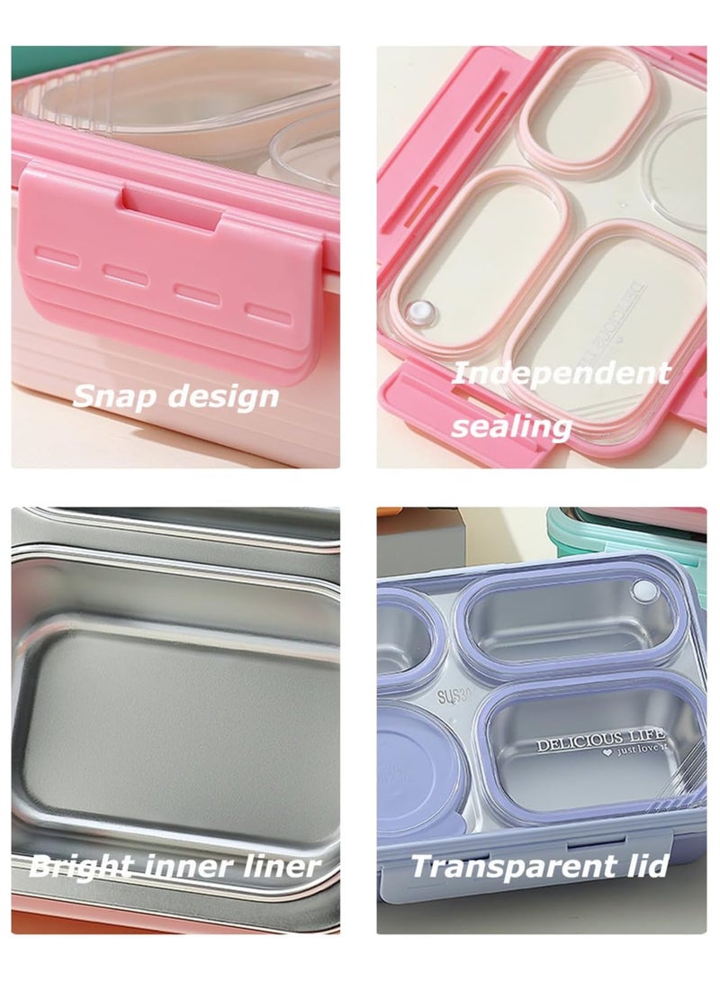 AUTOYSUR Lunch Box with Soup Bowl,850ml Stainless Steel Leak-proof Lunch Box,Compartments Food Container With Spoon And Chopsticks,Bento Box For Kids And Adults-Food Safe Materials (Green)  - Image 5