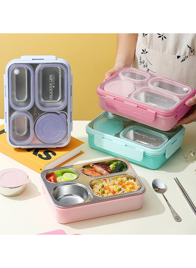 AUTOYSUR Lunch Box with Soup Bowl,850ml Stainless Steel Leak-proof Lunch Box,Compartments Food Container With Spoon And Chopsticks,Bento Box For Kids And Adults-Food Safe Materials (Green)  - Image 4