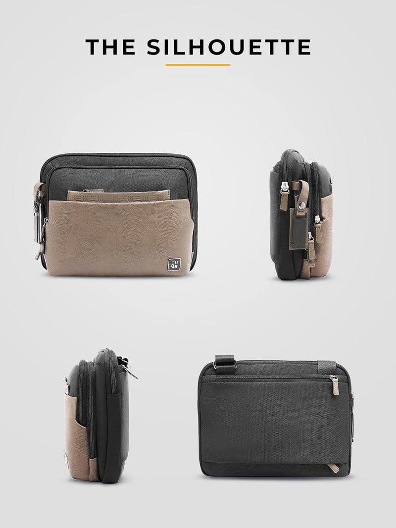 EUME Workport Tablet Sling Bag for Men | Office Bag for Men & Women | With Padded Compartment | Vegan Leather & Nylon Fabric | Fits MacBook Air 13", iPad 7L & Tablets Up to 13" - Image 5