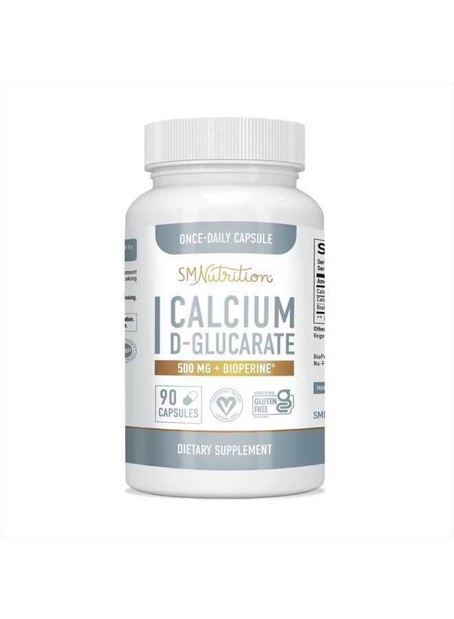 SMNutrition Calcium D-Glucarate | 500mg | CDG for Liver Detox & Cleanse, Metabolism, Hormone Balance, & Menopause Support* | Vegan.org Certified, Non-GMO, Gluten-Free Calcium D Glucarate | 90 Ct. (3-Month Supply)  - Image 1