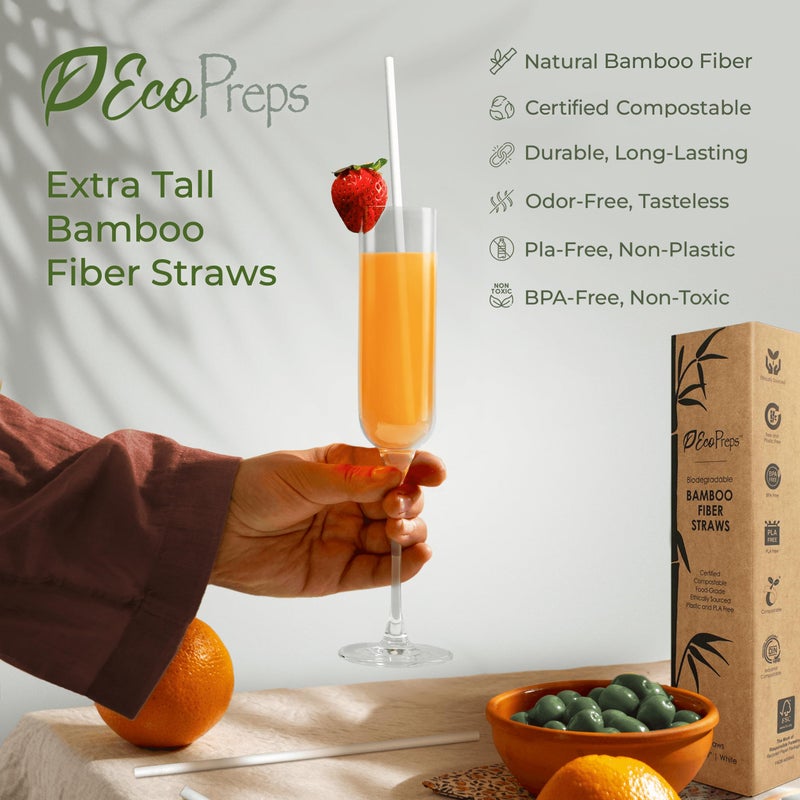 EcoPreps 10â€ Biodegradable Bamboo Fiber Straws, Extra-Long Straw | 100 Count, 100% Compostable, Plastic-Free, Eco-Friendly Drinking Straw | Plant Fiber, Party Jumbo Disposable Straws, 10 Inches Tall - Image 2