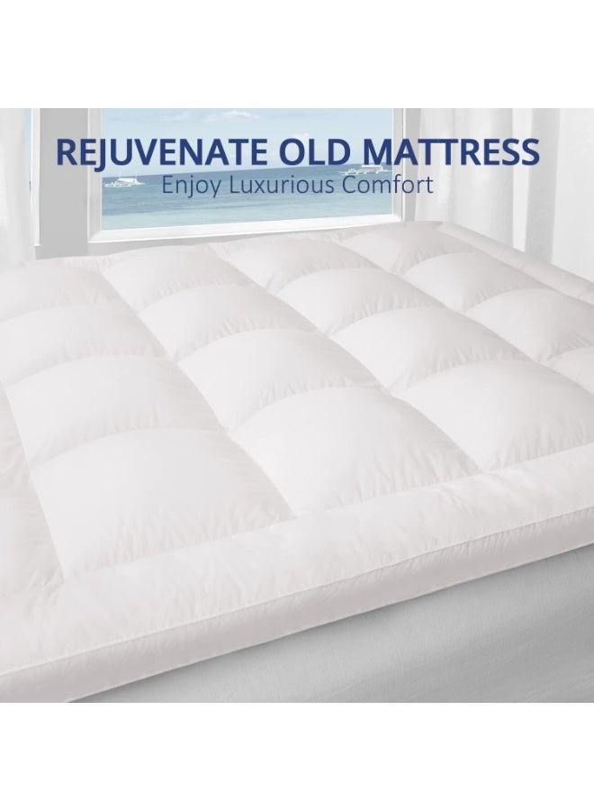 Single Super Soft Fabric Mattress Topper - 100 x 200+6 cm - Hotel Luxury Fluffy Soft Comfortable Breathable 600 GSM Extra Thick Bed Topper With Elastic Bands, White - Image 2