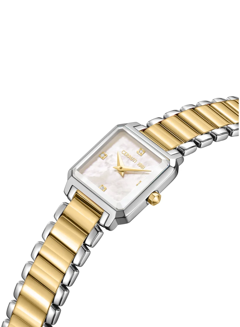 شيروتي 1881 Women's Cerruti 1881 Perugia Analog Women's Watch - Square Gold-Plated Case, Champagne Mother of Pearl Dial