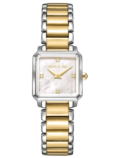 شيروتي 1881 Women's Cerruti 1881 Perugia Analog Women's Watch - Square Gold-Plated Case, Champagne Mother of Pearl Dial