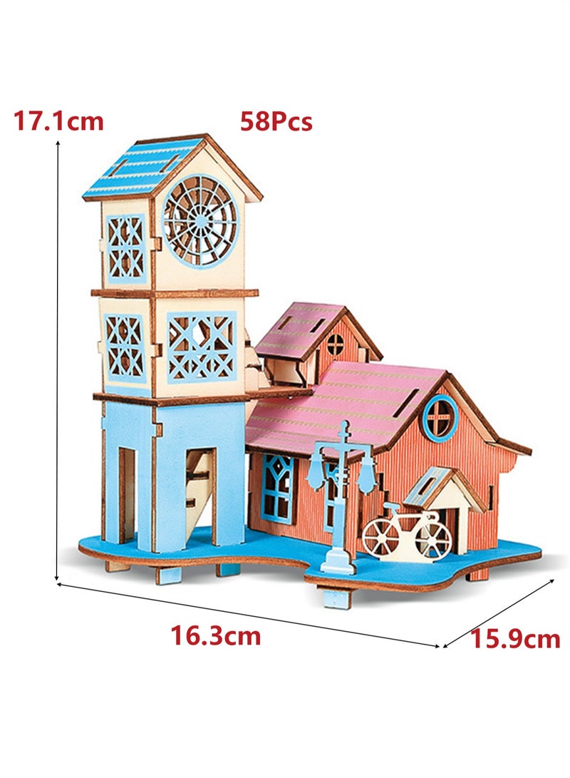 Children's Educational 3D Wooden Miniature House Self-assembly Handmade Puzzle Toys(Riverbank embankment 58Pcs) - Image 2
